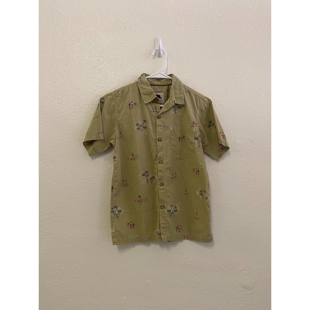 Kahala hawaii brand green surfer aloha button up shirt size boys L